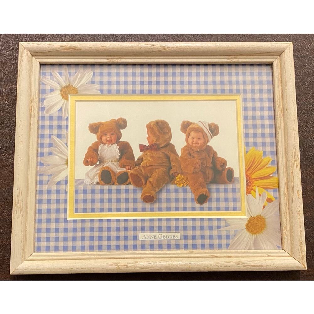 Iconic Vintage Y2K Anne‎ Geddes Teddy Bear Babies Framed Picture Daisies Gift